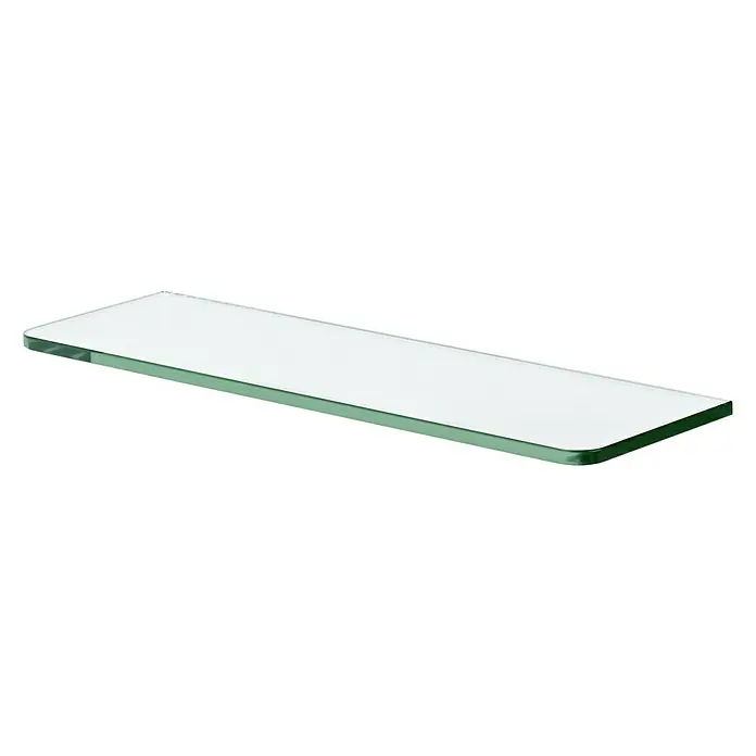 Dolle Glasboden Standard - L x B x S: 40 x 12 x 0,8 cm, Klar - Ein rechteckiges, transparentes Glasregal mit abgerundeten Ecken auf schwarzem Hintergrund.
