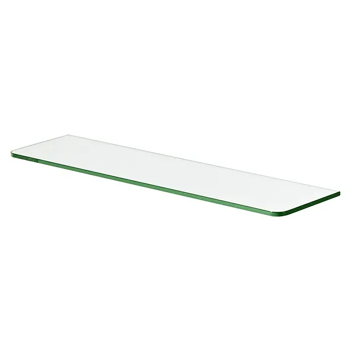 Dolle Glasboden Standard - L x B x S: 60 x 15 x 0,8 cm, Klar - Ein elegantes, rechteckiges Glasregal mit grünem Rand, ideal zur stilvollen Präsentation von Gegenständen.