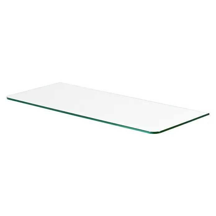 Dolle Glasboden Standard - L x B x S: 80 x 30 x 0,8 cm, Klar - Eine rechteckige Glasplatte mit abgerundeten Ecken, ideal für Regale oder Tischplatten, vor einem schwarzen Hintergrund.