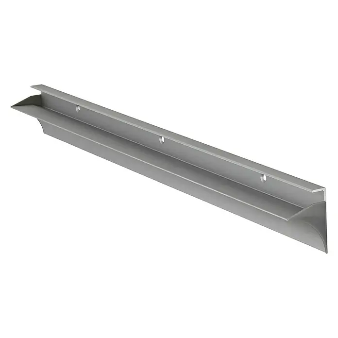 Dolle Regalträger Rail - Länge: 600 mm, Geeignet für: Max. Regalbodenstärke 19 mm - Langes, silbernes Aluminiumprofil mit Montagebohrungen, ideal für die Befestigung von Paneelen oder als Kantenschutz.