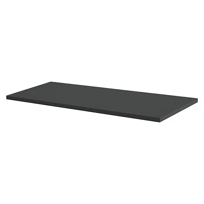 Dolle Estante flotante Sumo - 80 x 30 x 2,5 cm, Carga soportada: 40 kg, Antracita - Tablero de mesa gris con un diseño minimalista sobre un fondo negro, ideal para interiores modernos y aplicaciones versátiles.