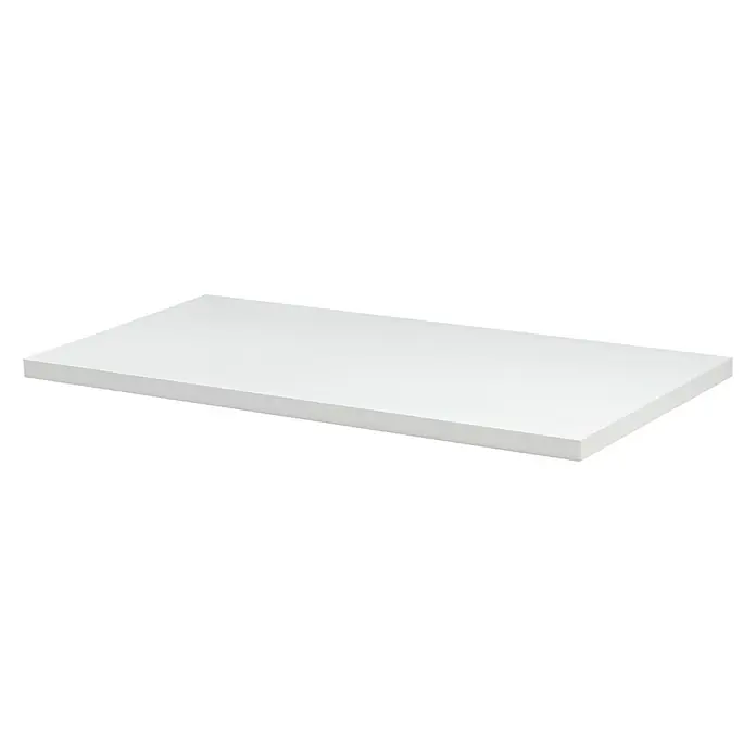 Dolle Estante flotante Sumo - 80 x 40 x 2,5 cm, Carga soportada: 40 kg, Blanco - Toma de una mesa rectangular blanca sobre un fondo oscuro, ofreciendo una estética minimalista y moderna.