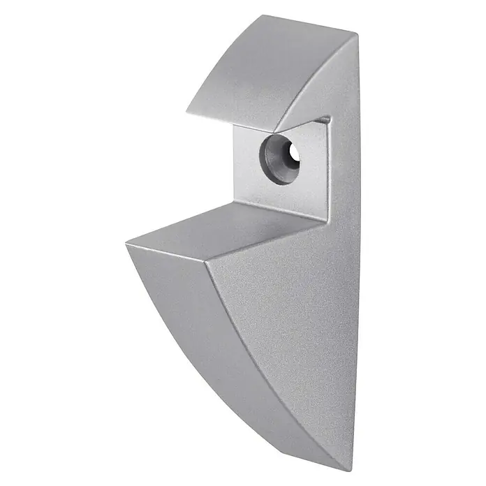 Dolle Soporte de pared para estantes Polyclip - Carga soportada: 15 kg, Plateado, 1 ud. - Primer plano de un soporte de estante de metal plateado con un agujero de montaje, ideal para montar estantes con estilo y realzar la decoración de la pared.