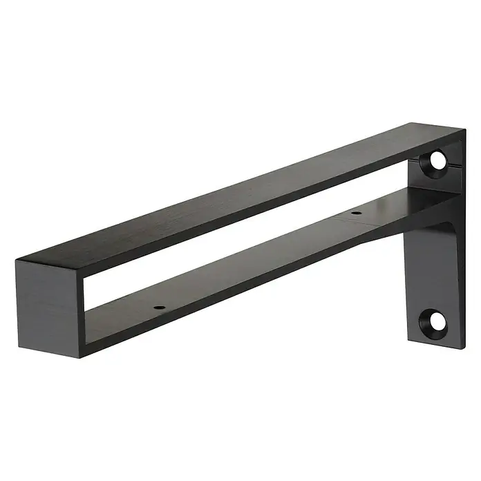 Dolle Soporte de pared para estantes Belt - L x An x Al: 312 x 110 x 30 mm, Carga soportada: 40 kg, Antracita - Un soporte de estante de metal negro. El soporte tiene un diseño minimalista y moderno y tiene forma rectangular con orificios de montaje.