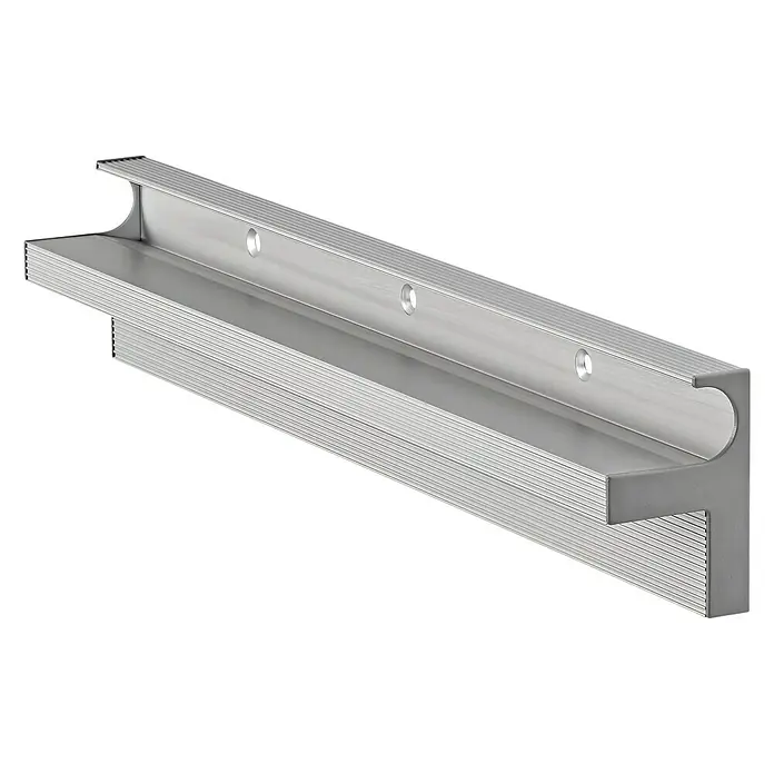 Dolle Soporte de pared para estantes Cubewood - L x An x Al: 450 x 78 x 50 mm, Carga soportada: 35 kg, Plateado - Tirador metálico para muebles. Tirador metálico moderno con un diseño minimalista para cajones y armarios en color plata.