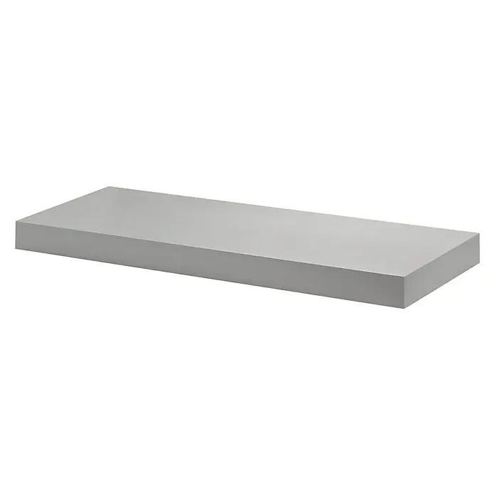 Dolle Estante flotante Big Boy - L x An x Al: 57 x 20 x 3,7 cm, Plateado, Carga soportada: 50 kg - Primer plano de un estante de pared gris flotante, que ofrece una estética elegante y minimalista para cualquier decoración de habitación moderna.