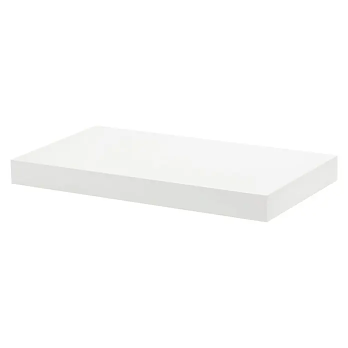 Dolle Wandboard Big Boy - L x B x H: 57 x 30 x 5 cm, Weiß, Belastbarkeit: 30 kg - Nahaufnahme einer weißen schwebenden Wandregalplatte, die ein minimalistisches Design und Funktionalität zeigt.