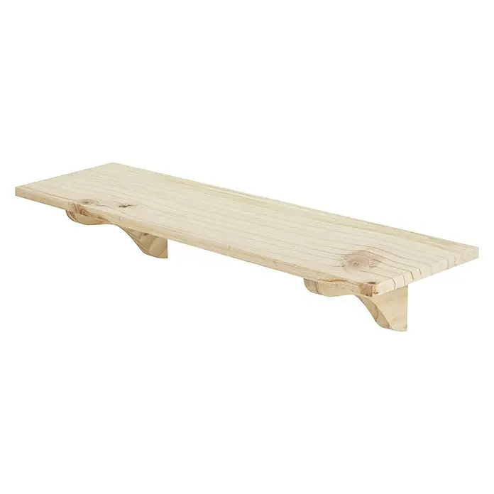Dolle Wandregal Pur - L x B x H: 18 x 60 x 1,6 cm, Belastbarkeit: 15 kg, Holz - Ein schlichtes, unbehandeltes Kiefernholzregal mit dekorativen Konsolen, ideal für eine natürliche Wandgestaltung.