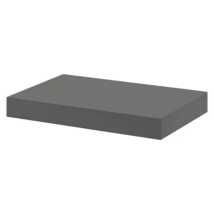 Dolle Estante flotante Big Boy - L x An x Al: 44,5 x 25 x 5 cm, Gris, Carga soportada: 30 kg - Objeto gris en forma de cubo sobre fondo negro. Estética sencilla y moderna, ideal para presentaciones minimalistas.
