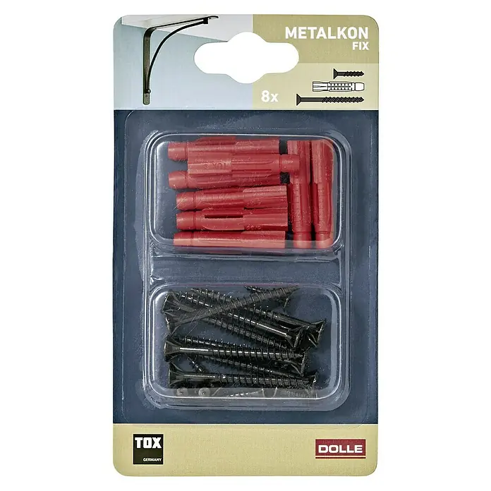 Dolle Kit de tornillos Metalkon Fix - 8 ud. - Paquete de fijaciones para soportes de pared Metalikon, incluyendo tornillos y tacos, para una instalación segura y fácil.