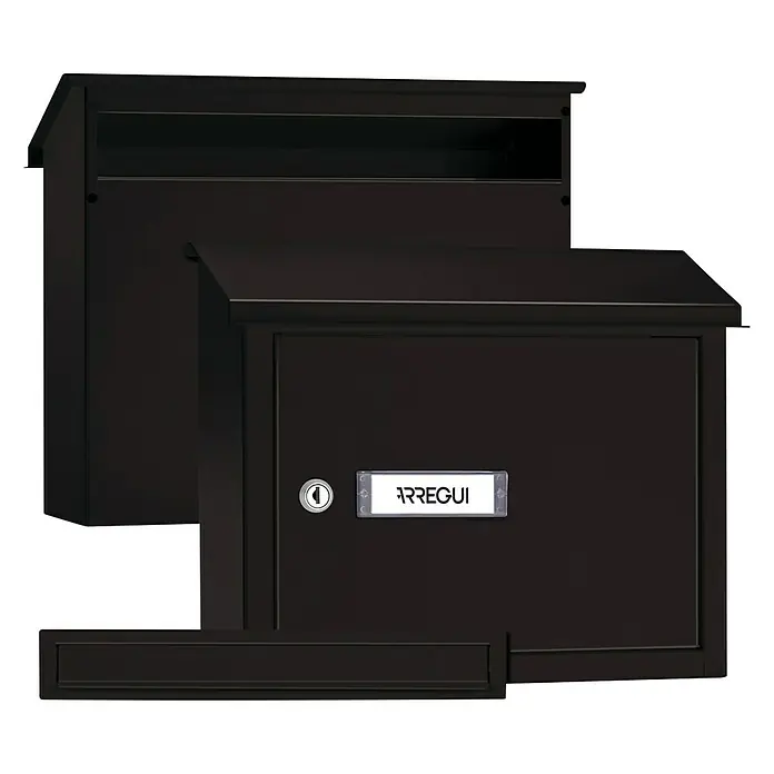 Arregui Juego de buzón - 2 ud., Negro - Buzón negro Arregui con cerradura segura y placa para el nombre, ideal para exteriores.\n