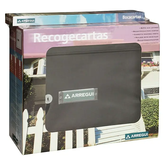 Arregui Juego de buzón - 2 ud., Negro - Embalaje para un buzón Arregui con ranura trasera, ideal para la entrega segura del correo.