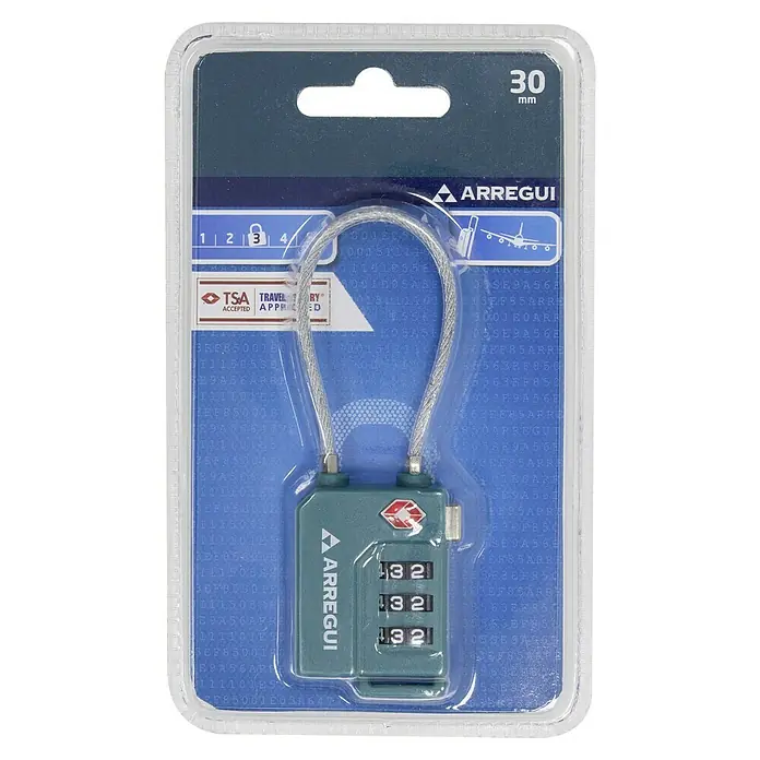 Arregui Candado con combinación A-1313120 - An x L: 31 x 13 mm, Plástico, Número de dígitos en combinación: 3 ud., Verde - Candado de combinación homologado TSA de Arregui para equipaje en embalaje transparente.
