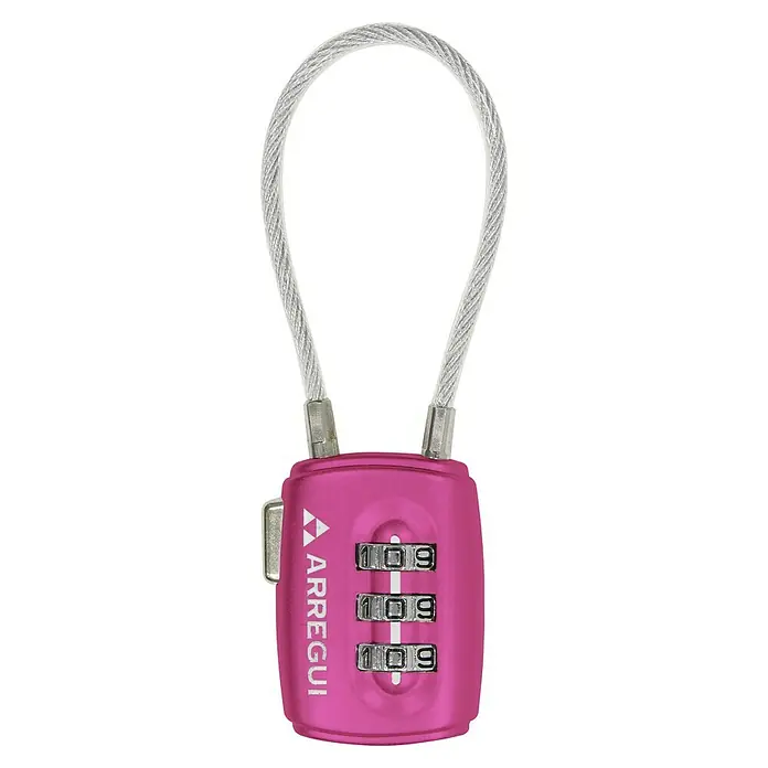 Arregui Candado con combinación A-1313110 - An x L: 28,5 x 12,2 mm, Zinc, Número de dígitos en combinación: 3 ud., Rosa - Un candado de combinación ARREGUI rosa con un grillete de alambre. El candado es pequeño y compacto, perfecto para la seguridad en movimiento.