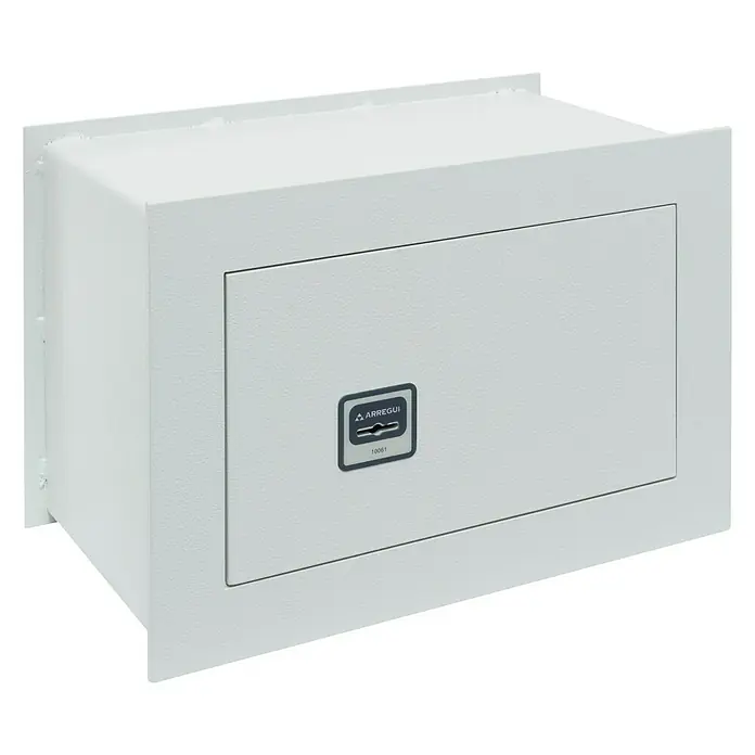 Arregui Caja fuerte empotrable Ideal 5 - L x An x Al: 20 x 35 x 23 cm, Llave - Imagen de una caja fuerte Arregui blanca, ideal para guardar documentos importantes y objetos de valor en casa o en la oficina.