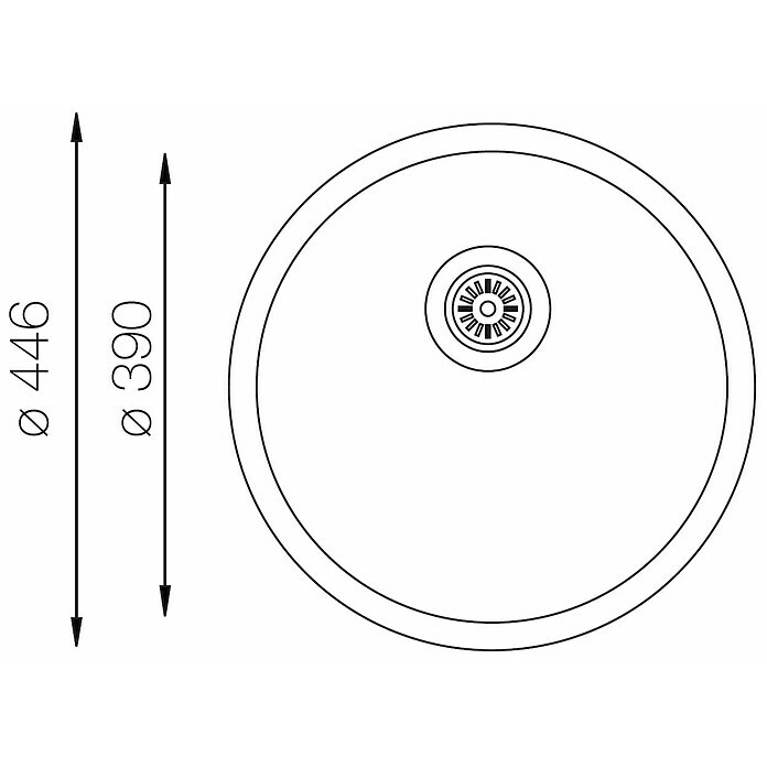 Respekta Einbauspüle PortlandDurchmesser: 446 mm, Edelstahl, Glatt Sketch