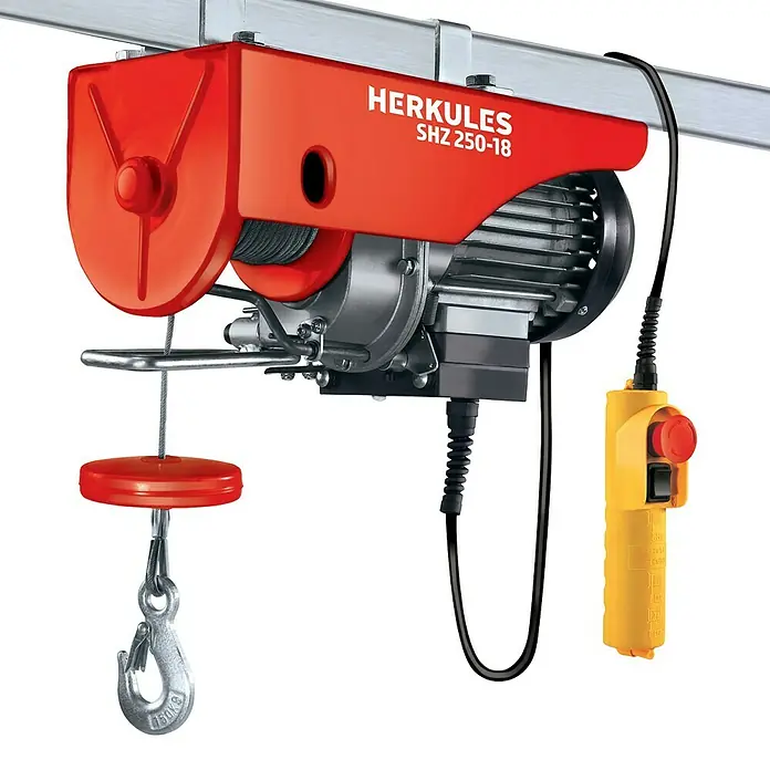 Herkules Elektro-Seilhebezug SHZ 250-18 - 500 W, Tragkraft: 250 kg - Der Herkules SHZ 250-18 Elektro-Seilzug, ideal für Hebe- und Montagearbeiten in Werkstätten und Garagen.