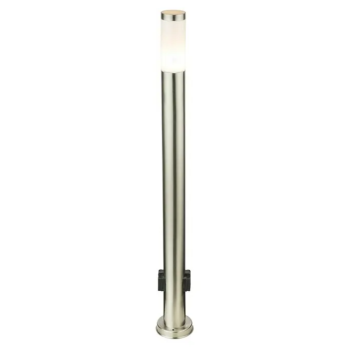 Globo Boston Lámpara de pie para exterior - 60 W, Color del marco: Plata, Sin bombillas - Una lámpara de pie cilíndrica moderna con un cuerpo de metal cepillado y un difusor opal luminoso. Ideal para interiores elegantes.