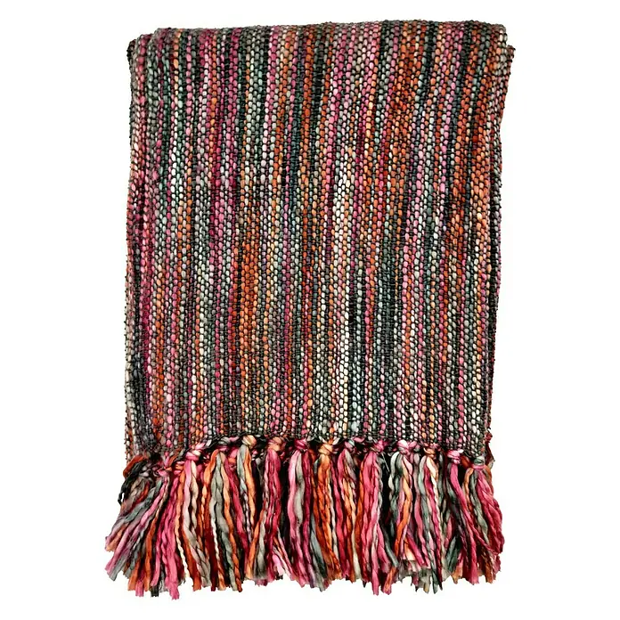 Decke Tye Dye Rust Bordo - Bunt, 170 x 130 cm, 100 % Polyacryl - Ein bunter gewebter Überwurf mit Fransen, ideal als dekoratives Element oder um sich an kühlen Abenden einzukuscheln.
