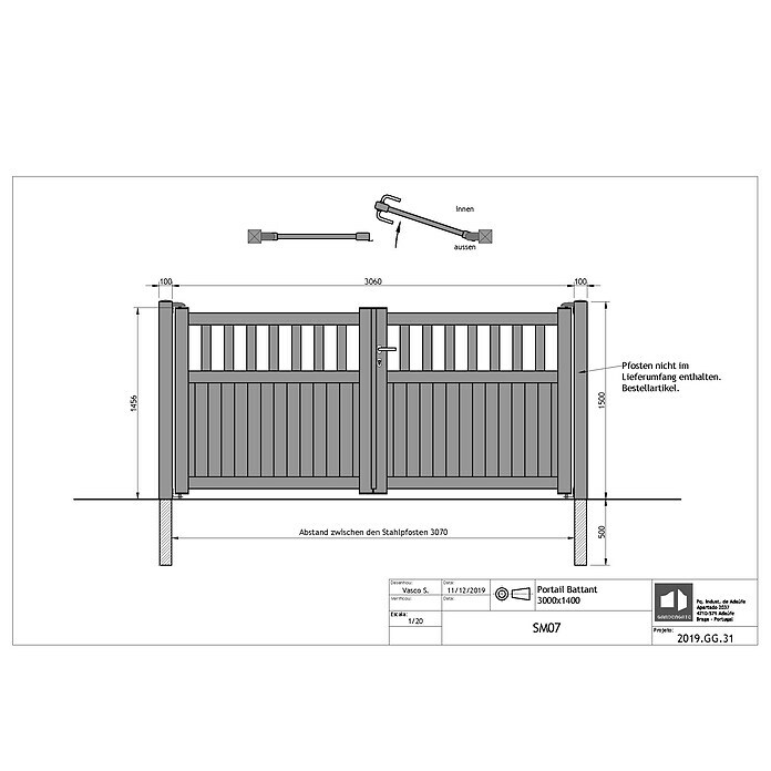 Soncost Gartentor SM07 (141,6 cm x 300,8 mm, Anthrazit)