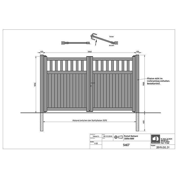 Soncost Gartentor SM07 (181,6 x 300,8 cm, Anthrazit)