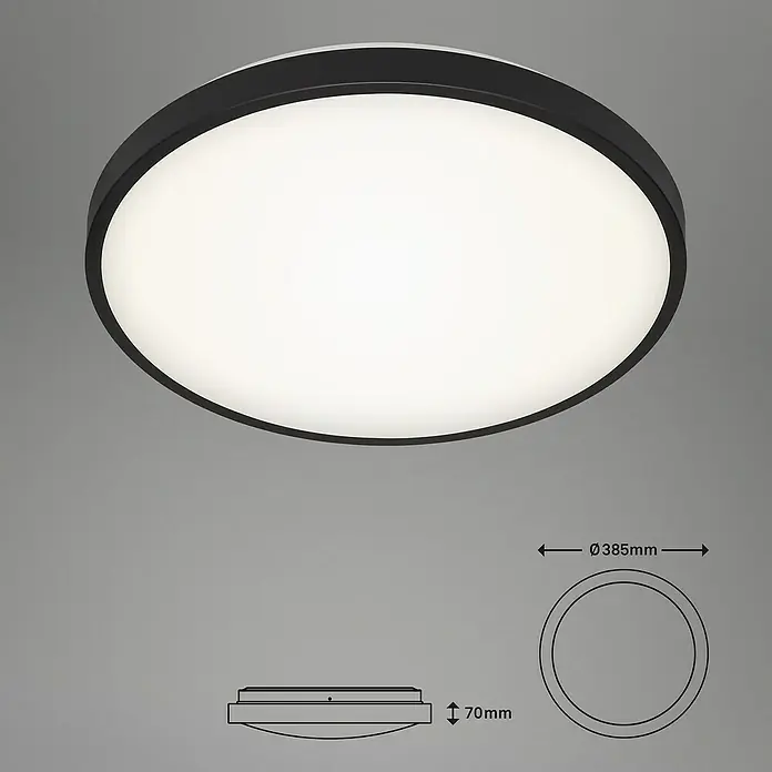Brilo Plafón LED redondo Manny - 24 W, Ø x Al: 385 mm x 7 cm, Negro, Blanco neutro - Lámpara de techo negra con superficie redonda y luminosa. Diámetro 385mm, altura 70mm. Diseño elegante para un ambiente moderno.