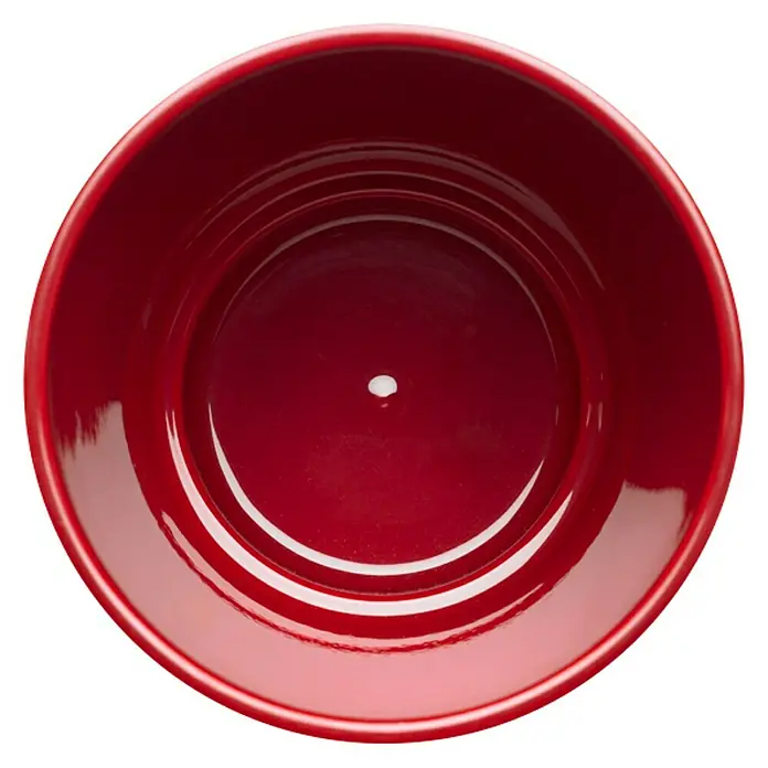 Soendgen Keramik Orchideentopf Merina Candy - Außenmaß (Ø x H): 13 x 15 cm, Keramik, Bordeaux, Glänzend - Nahaufnahme eines roten Pflanzentopfes von oben, ideal für Zimmerpflanzen und Gartenliebhaber.