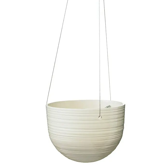 Soendgen Keramik Blumenampel Bergamo - Außenmaß (Ø x H): 18 x 13 cm, Keramik, Creme - Elegante, hängende Pflanzschale in Cremeweiß mit sanften Rillen und stabilen Aufhängungen für eine stilvolle Pflanzenpräsentation.