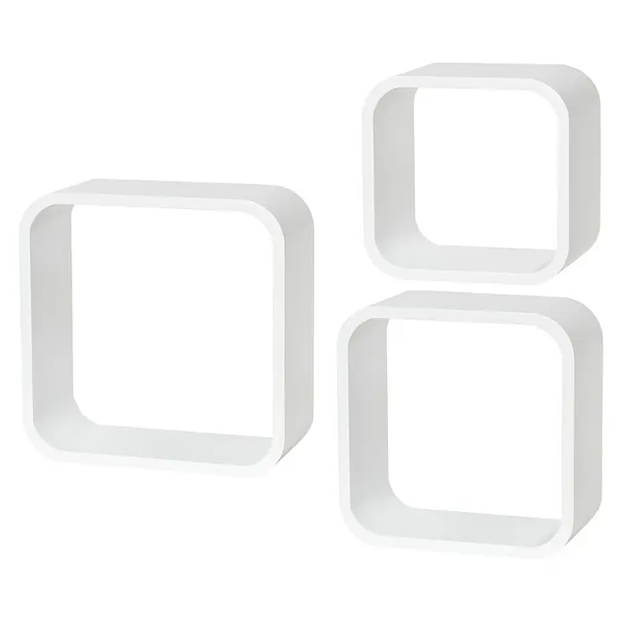 Dolle Wandregal-Set Cube - Weiß, Belastbarkeit: 15 kg - Drei schwebende, quadratische Wandregale in Weiß. Ideal für Wohnzimmer, Schlafzimmer oder Büro. Stilvolle und praktische Aufbewahrungslösung.