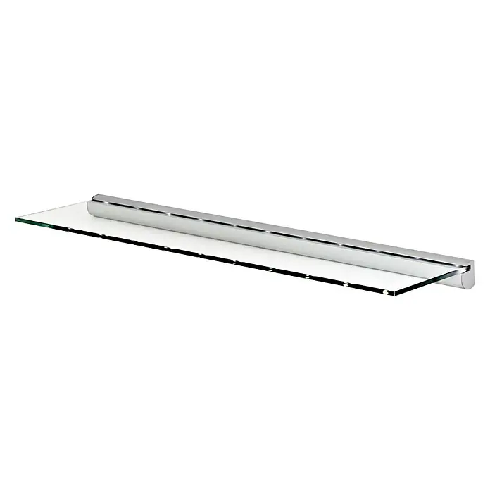 Dolle Balda adicional Led Light - L x An x Es: 80 cm x 20 cm x 8 mm, Vidrio - Una elegante estantería de vidrio con un soporte metálico pulido, ideal para baños modernos o soluciones de almacenamiento elegantes.