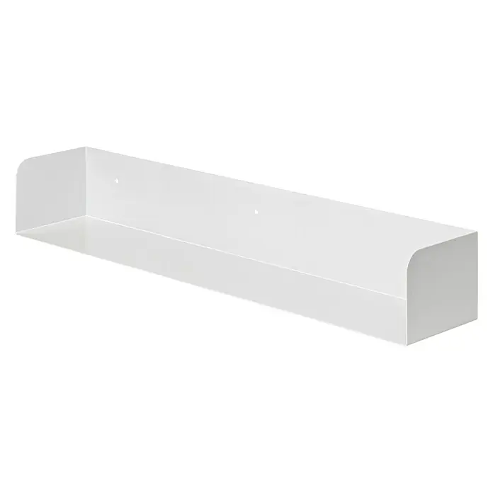Dolle Wandregal Showcase - L x B x H: 80 x 15 x 11,5 cm, Weiß, Belastbarkeit: 10 kg, Stahl - Nahaufnahme eines weißen Wandregals mit abgerundeten Kanten vor schwarzem Hintergrund.