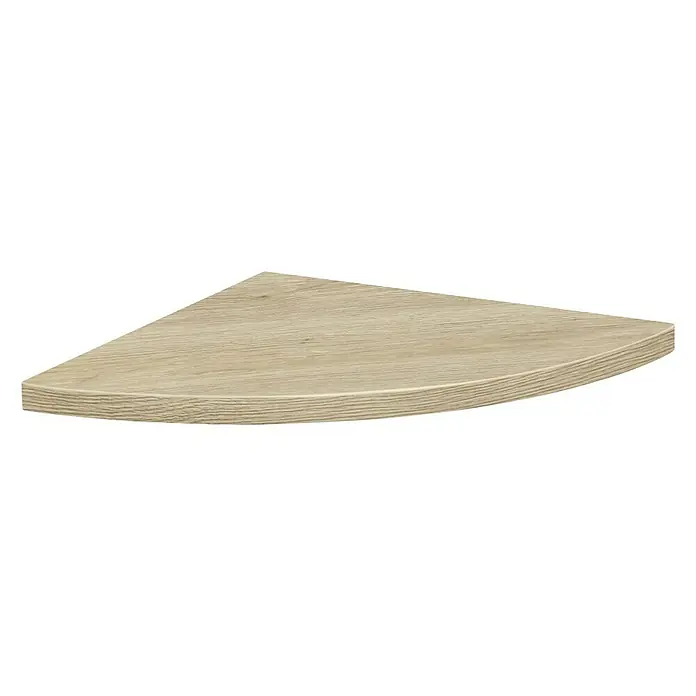 Dolle Estante flotante Lite Corner - L x An x Es: 30 x 30 x 1,9 cm, Roble - Esta imagen muestra una elegante estantería de esquina clara con un borde redondeado. La estantería de madera es ideal para espacios pequeños, ofreciendo una superficie de almacenamiento elegante.