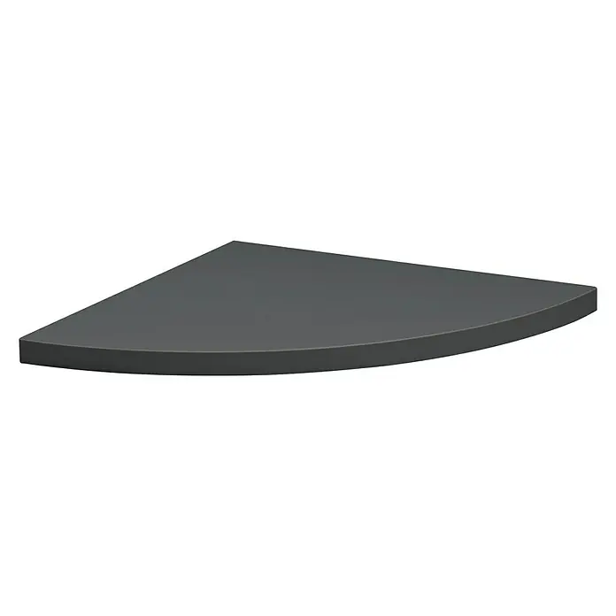 Dolle Estante flotante Lite Corner - L x An x Es: 30 x 30 x 1,9 cm, Antracita - Primer plano de un estante de esquina gris con un borde frontal redondeado sobre un fondo negro.