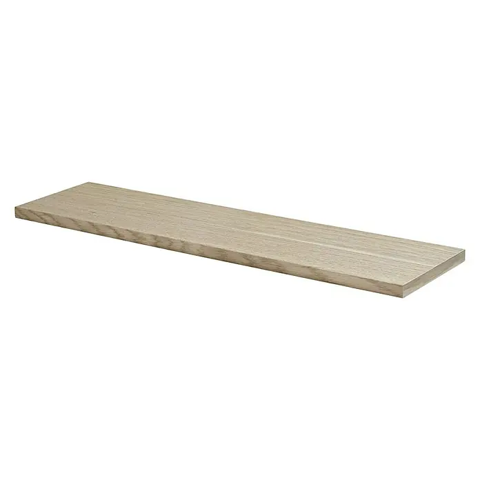 Dolle Wandboard Lite Vintage - L x B x S: 60 x 15 x 2 cm, Eiche - Nahaufnahme eines hölzernen Wandregals mit natürlicher Maserung vor schwarzem Hintergrund. Perfekt für die stilvolle Aufbewahrung.