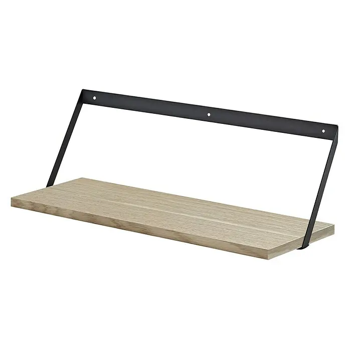 Dolle Wandregal Edge - L x B x H: 20 x 60 x 21,5 cm - Schwebendes Wandregal mit heller Holzablage und schlichten, schwarzen Metallhalterungen für ein modernes Ambiente.