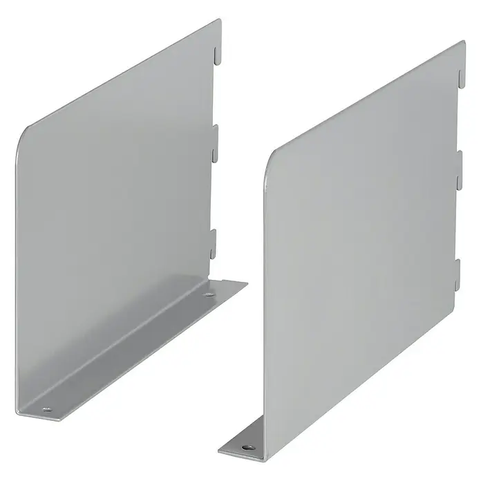 Dolle Soporte de estanterías - L x Al: 250 x 128 mm, Carga soportada: 65 kg, Gris - Dos paneles laterales grises con bordes redondeados y orificios de montaje para el ensamblaje.