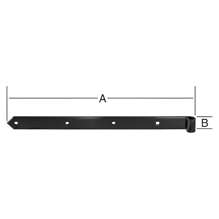 Vormann Scharnier - L x B: 500 x 37 mm, Stahl - Abbildung eines Torbandes mit den Markierungen A und B, die verschiedene Abmessungen des Produkts anzeigen.