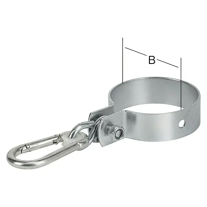 Vormann Gancho de anclaje - Diámetro: 120 mm - Una abrazadera de tubo galvanizada con mosquetón, ideal para la fijación. La pinza tiene la marca "B" para la determinación del tamaño.