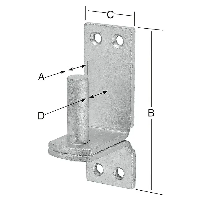 Vormann Gozne atornillable galvanizado - Diámetro mandril: 13 mm, L x An: 98 x 35 mm - Primer plano de una bisagra de puerta galvanizada, con placas de montaje robustas y un pasador resistente, ideal para puertas pesadas.