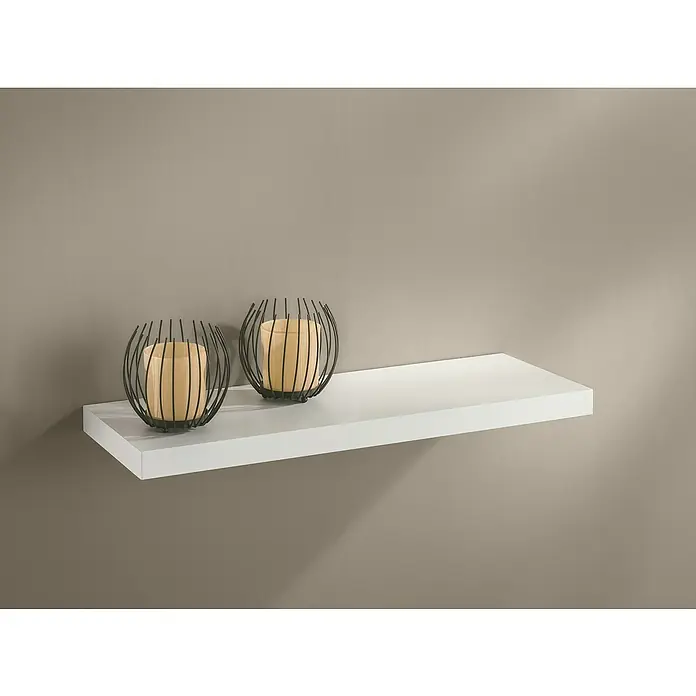 Dolle Estante flotante Big Boy - L x An x Al: 44,5 x 20 x 3,7 cm, Blanco, Carga soportada: 15 kg - Estante de pared con dos portavelas decorativos, creando un ambiente elegante y mejorando la decoración de la pared.