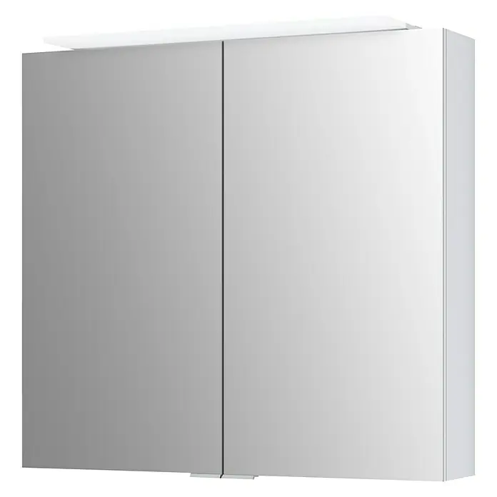 Camargue LED-Spiegelschrank Vela - B x H: 72 x 68,5 cm, Holz, Weiß - Ein moderner Spiegelschrank mit zwei Türen und einer integrierten Beleuchtungslösung für das Badezimmer, der Funktionalität und elegantes Design vereint.