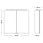 Camargue Armario con espejo LED (An x Al: 72 x 68,5 cm, Con iluminación, MDF, Blanco)