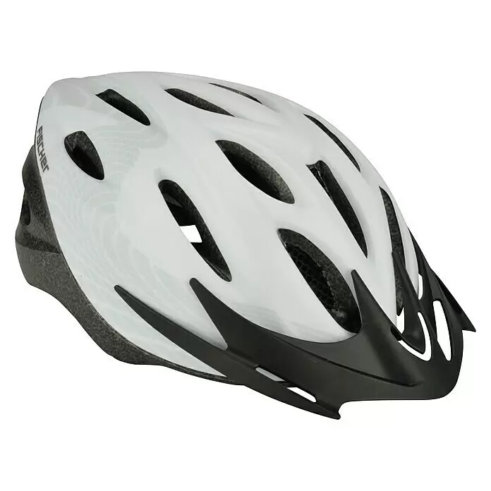 Fischer Fahrradhelm White Vision - Größe: L/XL 58 - 61 cm, Weiß/Schwarz - Weißer Fahrradhelm mit schwarzem Visier und Belüftungsöffnungen.