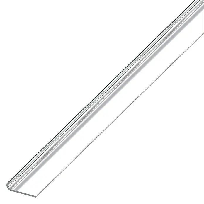 Winkelprofil - 1.000 x 25 x 5,8 mm, Stärke: 1 mm, Chrom-Optik - Das Bild zeigt ein transparentes, langes Profil, das sich ideal für verschiedene Bau- und Designanwendungen eignet.