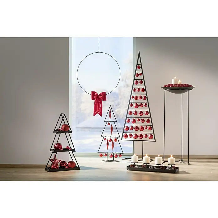 Metall-Weihnachtsbaum - Höhe: 150 cm, Anthrazit, Metall - Festliche Weihnachtsdekoration mit modernen, minimalistischen Akzenten in Rot und Schwarz, ideal für ein stilvolles Zuhause.