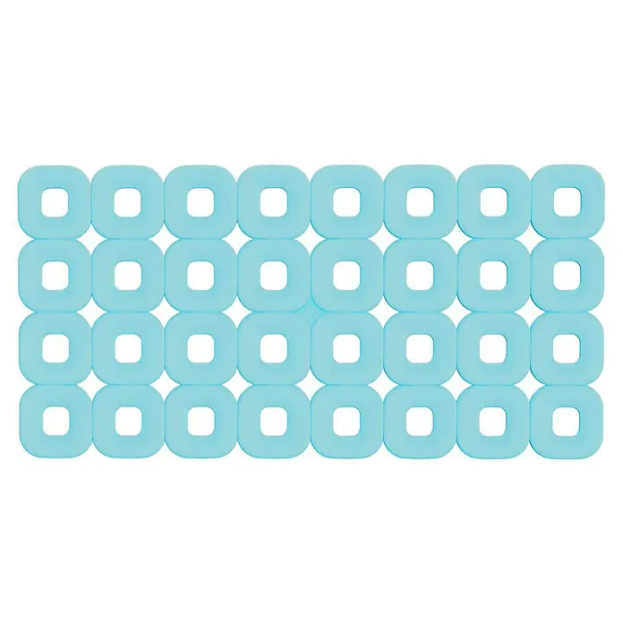 Diaqua Antirutschmatte Paco - L x B: 71 x 35 cm, PVC, Aqua - Das Bild zeigt eine Anordnung von hellblauen, quadratischen Süßigkeiten mit runden Ecken und einem quadratischen Loch in der Mitte.