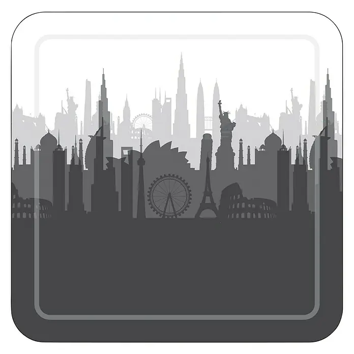 Diaqua Antirutschmatte Smoothie City - PVC, Weiß/Grau/Schwarz - Silhouette einer Weltstadt mit berühmten Bauwerken und Denkmälern vor einem weißen Hintergrund.