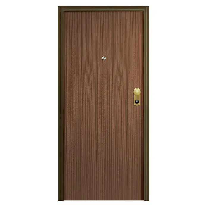 Solid Elements Puerta de entrada interior - 80 x 204 cm, Izquierda, Sapelly/Blanco lacado 400, Acorazada - Puerta principal marrón con pomo dorado y mirilla para seguridad y estilo. La puerta es acogedora y robusta.