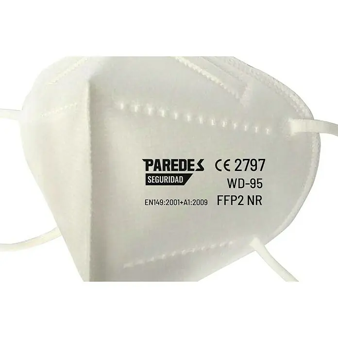 Mascarilla de protección respiratoria - FFP2 NR, 2 ud. - Primer plano de una mascarilla respiratoria blanca PAREDES WD-95 FFP2 NR, que ofrece protección y seguridad.
