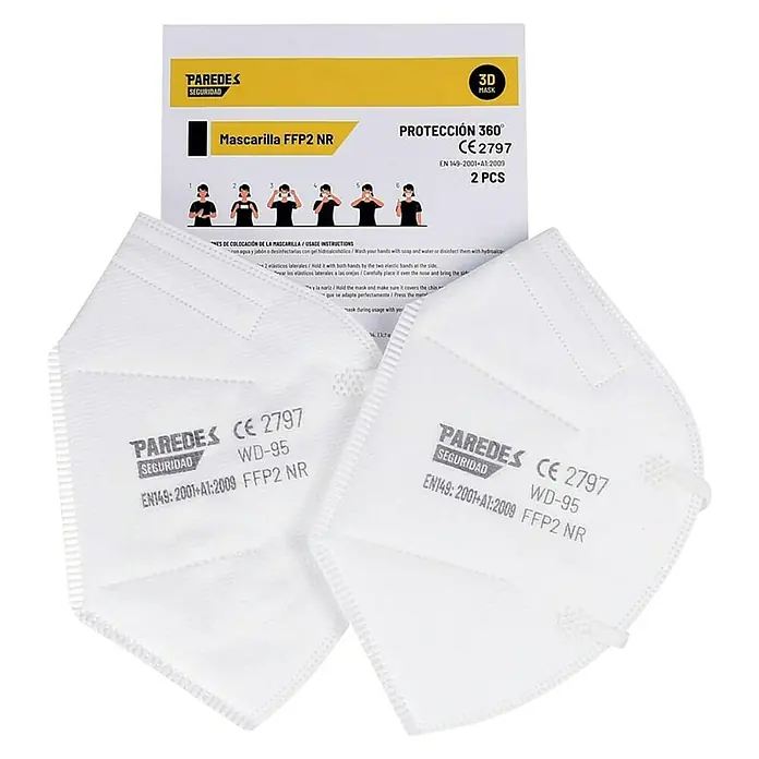 Mascarilla de protección respiratoria - FFP2 NR, 2 ud. - Imagen de las mascarillas PAREDES FFP2 NR con diseño 3D, que ofrecen protección y comodidad óptimas.